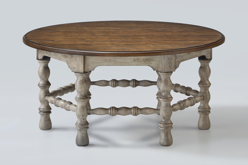 Flexsteel Plymouth Round Cocktail Table in Two-Tone - Holmwood's Furniture & Design Center (Somersworth, NH)