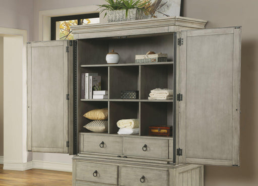 Flexsteel Wynwood Plymouth Armoire in Whitewash Wood - Holmwood's Furniture & Design Center (Somersworth, NH)