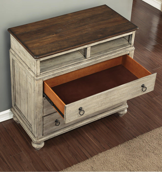 Flexsteel Wynwood Plymouth Media Chest in Whitewash Wood - Holmwood's Furniture & Design Center (Somersworth, NH)