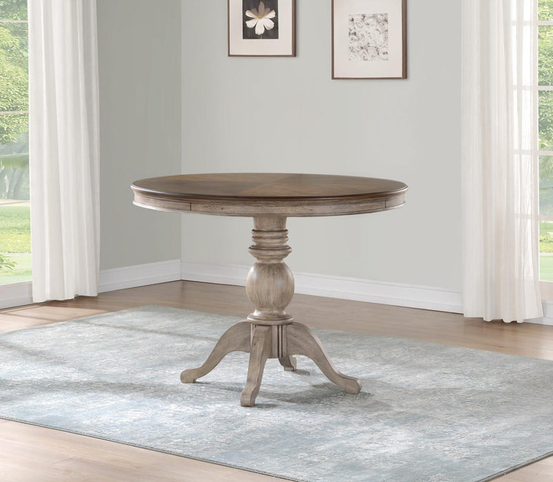 Flexsteel Wynwood Plymouth Pedestal Counter Height Dining Table in Two-Toned - Holmwood's Furniture & Design Center (Somersworth, NH)