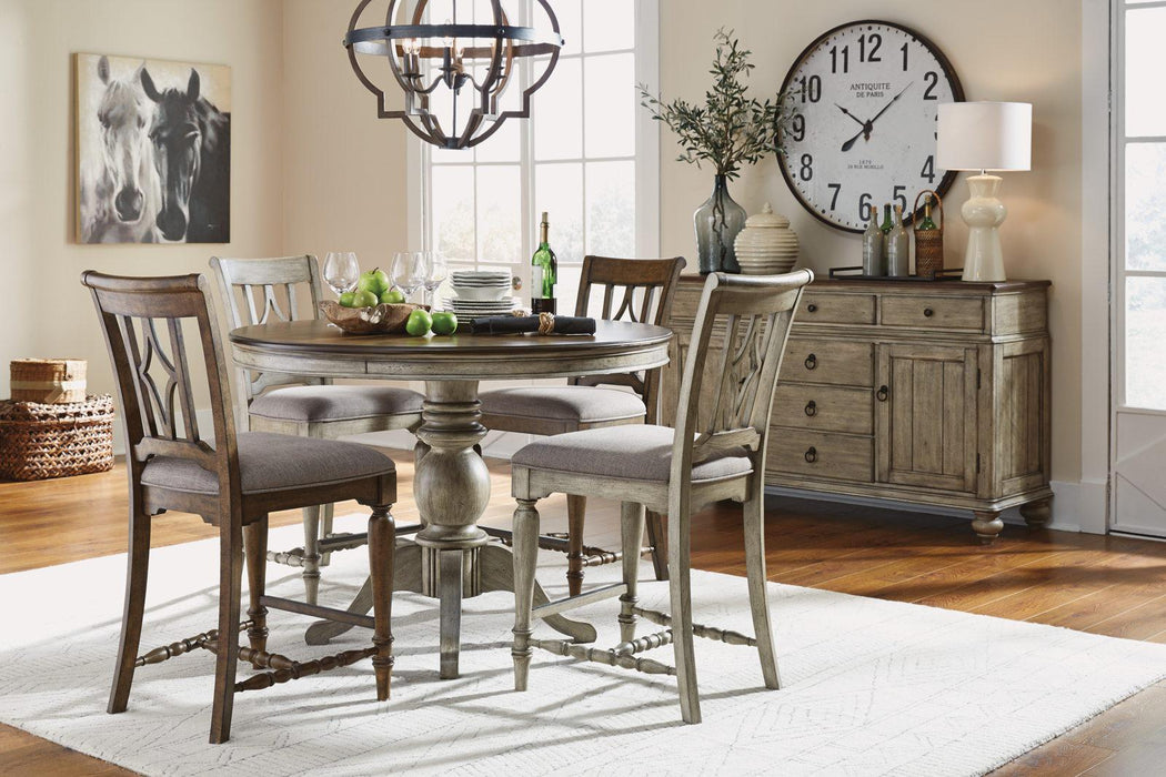 Flexsteel Wynwood Plymouth Pedestal Counter Height Dining Table in Two-Toned - Holmwood's Furniture & Design Center (Somersworth, NH)