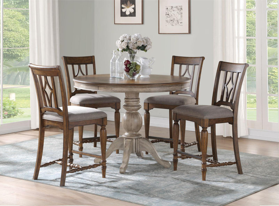 Flexsteel Wynwood Plymouth Pedestal Counter Height Dining Table in Two-Toned - Holmwood's Furniture & Design Center (Somersworth, NH)