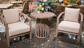 Joy Lagoon Outdoor Chairs with Cushions/Table (Set of 3) - Holmwood's Furniture & Design Center (Somersworth, NH)