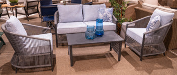 Bridges Beach Outdoor Love/Chairs/Table Set (Set of 4) - Holmwood's Furniture & Design Center (Somersworth, NH)