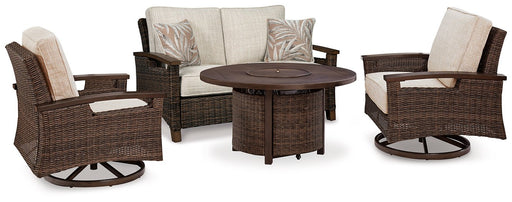 Paradise Trail Outdoor Loveseat, Lounge Chairs and Fire Pit Table - Holmwood's Furniture & Design Center (Somersworth, NH)