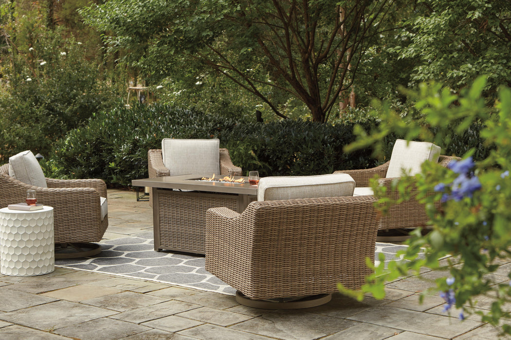 Beachcroft Beachcroft Fire Pit Table with Four Nuvella Swivel Lounge Chairs - Holmwood's Furniture & Design Center (Somersworth, NH)