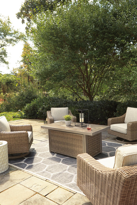 Beachcroft Beachcroft Fire Pit Table with Four Nuvella Swivel Lounge Chairs - Holmwood's Furniture & Design Center (Somersworth, NH)