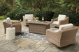 Beachcroft Beachcroft Fire Pit Table with Four Nuvella Swivel Lounge Chairs - Holmwood's Furniture & Design Center (Somersworth, NH)