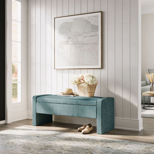 Jofran Braun 48" Contemporary Upholstered Modern Bedroom Hallway Storage Bench in Blue - Holmwood's Furniture & Design Center (Somersworth, NH)