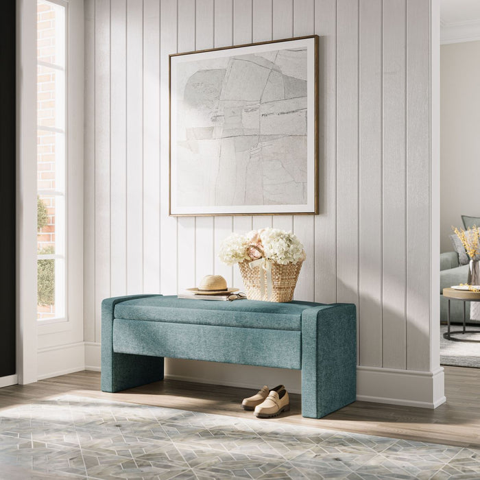Jofran Braun 48" Contemporary Upholstered Modern Bedroom Hallway Storage Bench in Blue - Holmwood's Furniture & Design Center (Somersworth, NH)