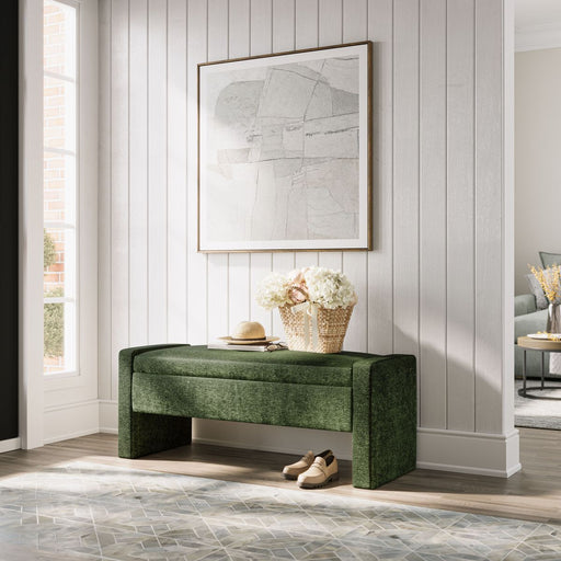 Jofran Braun 48" Contemporary Upholstered Modern Bedroom Hallway Storage Bench in Forest - Holmwood's Furniture & Design Center (Somersworth, NH)