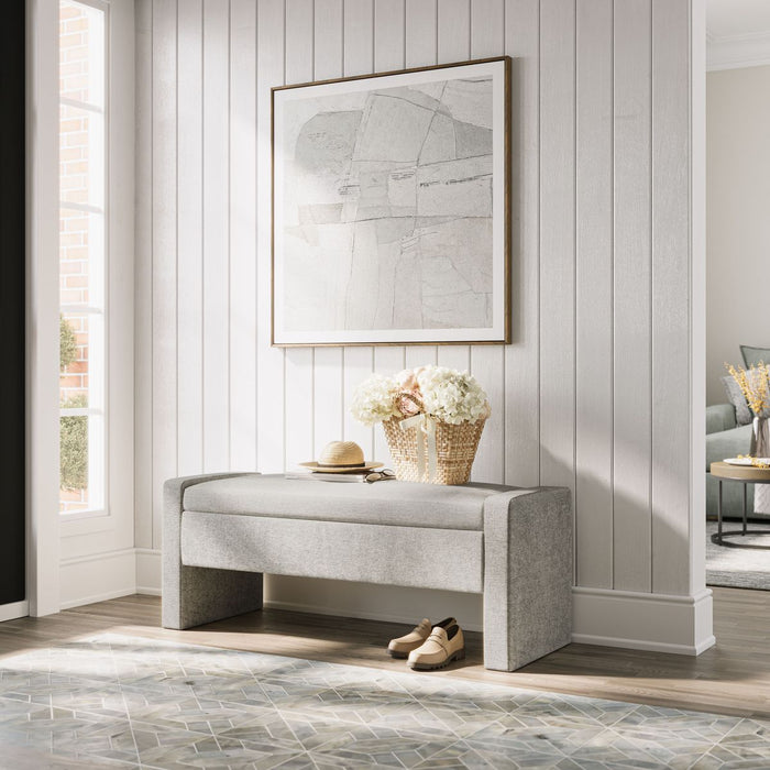 Jofran Braun 48" Contemporary Upholstered Modern Bedroom Hallway Storage Bench in Grey - Holmwood's Furniture & Design Center (Somersworth, NH)