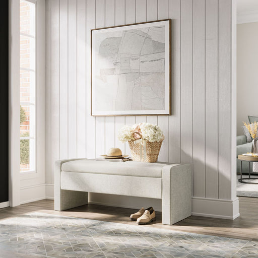 Jofran Braun 48" Contemporary Upholstered Modern Bedroom Hallway Storage Bench in Natural - Holmwood's Furniture & Design Center (Somersworth, NH)