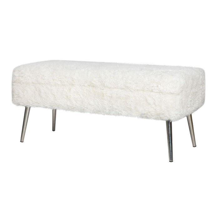 Jofran Huggy Luxury Plush Faux Fur Upholstered Storage Bench in Natural - Holmwood's Furniture & Design Center (Somersworth, NH)
