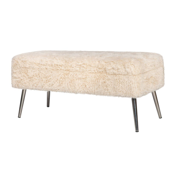 Jofran Huggy Luxury Plush Faux Fur Upholstered Storage Bench in Sand - Holmwood's Furniture & Design Center (Somersworth, NH)