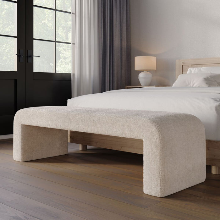 Jofran Sophia Modern Luxury Curved Upholstered Jacquard Bench - Large in Natural - Holmwood's Furniture & Design Center (Somersworth, NH)