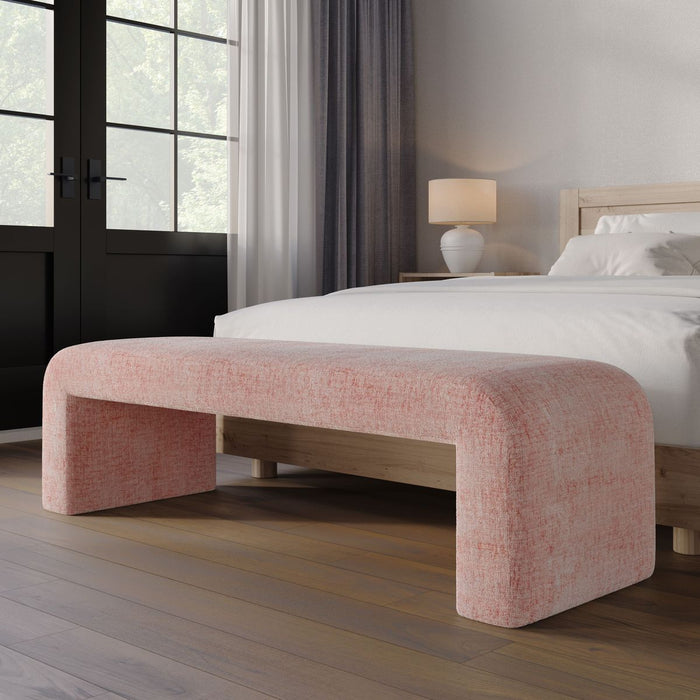 Jofran Sophia Modern Luxury Curved Upholstered Jacquard Bench - Large in Pink - Holmwood's Furniture & Design Center (Somersworth, NH)