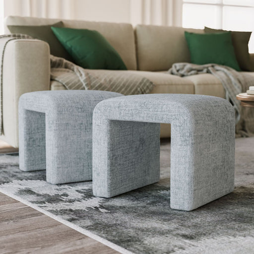 Jofran Sophia Modern Luxury Curved Upholstered Jacquard Petite Ottoman Bench (Set of 2) in Blue - Holmwood's Furniture & Design Center (Somersworth, NH)