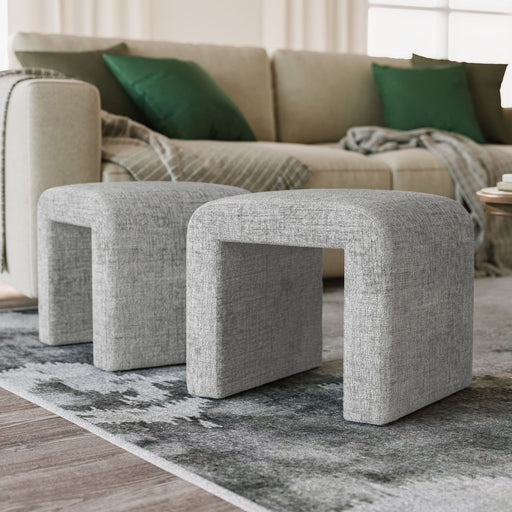 Jofran Sophia Modern Luxury Curved Upholstered Jacquard Petite Ottoman Bench (Set of 2) in Grey - Holmwood's Furniture & Design Center (Somersworth, NH)