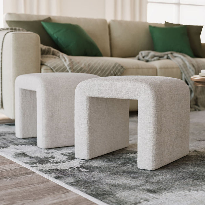 Jofran Sophia Modern Luxury Curved Upholstered Jacquard Petite Ottoman Bench (Set of 2) in Natural - Holmwood's Furniture & Design Center (Somersworth, NH)