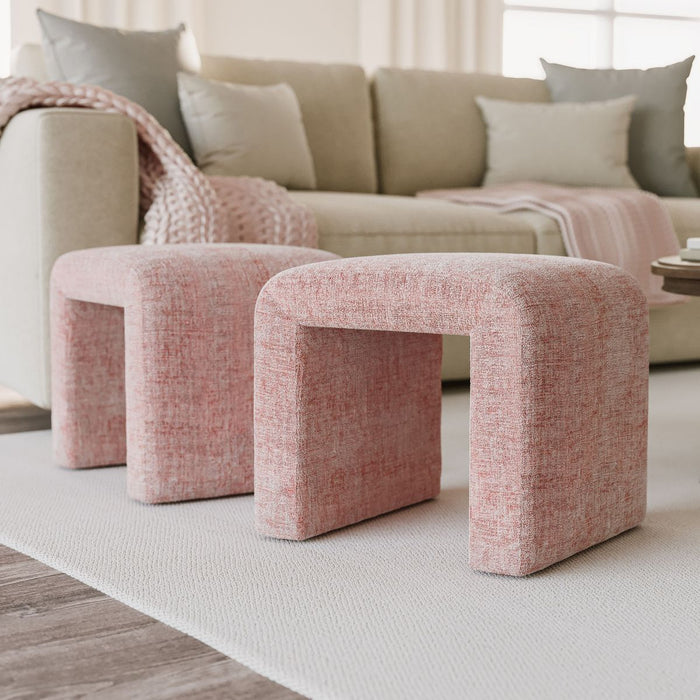 Jofran Sophia Modern Luxury Curved Upholstered Jacquard Petite Ottoman Bench (Set of 2) in Pink - Holmwood's Furniture & Design Center (Somersworth, NH)
