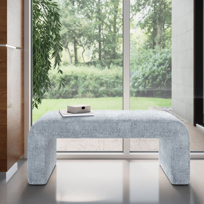 Jofran Sophia Modern Luxury Curved Upholstered Jacquard Bench - Small in Blue - Holmwood's Furniture & Design Center (Somersworth, NH)