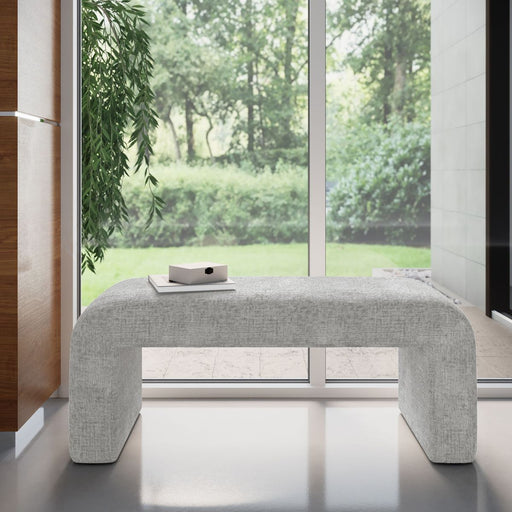 Jofran Sophia Modern Luxury Curved Upholstered Jacquard Bench - Small in Grey - Holmwood's Furniture & Design Center (Somersworth, NH)