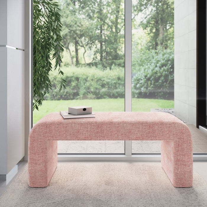 Jofran Sophia Modern Luxury Curved Upholstered Jacquard Bench - Small in Pink - Holmwood's Furniture & Design Center (Somersworth, NH)