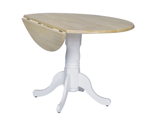 John Thomas Furniture Dining Essentials 42" Dropleaf Round Table in White/Natural - Holmwood's Furniture & Design Center (Somersworth, NH)