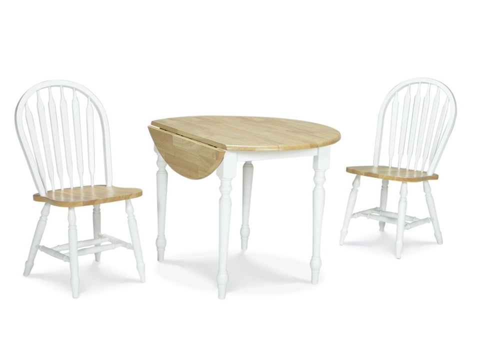 John Thomas Furniture Dining Essentials 42" Dropleaf Round Table in White/Natural - Holmwood's Furniture & Design Center (Somersworth, NH)