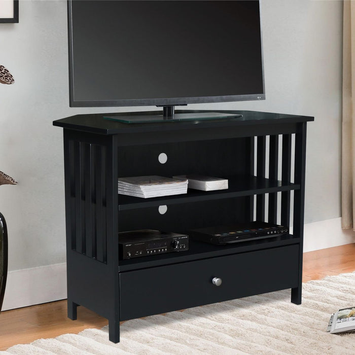 John Thomas Destinations Mission Corner TV Stand Solid Black - Holmwood's Furniture & Design Center (Somersworth, NH)